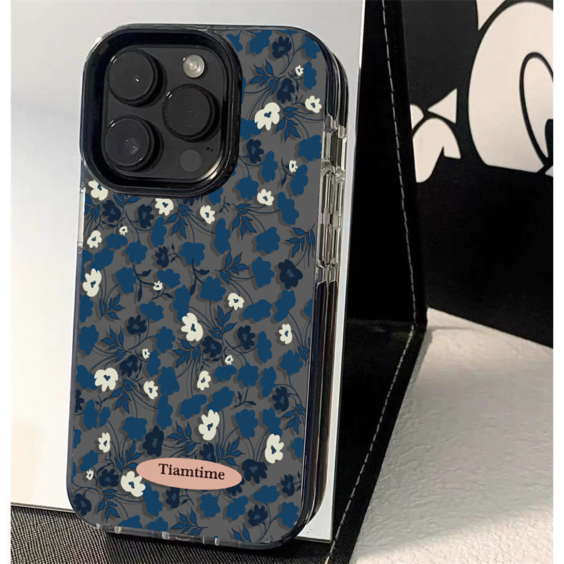 Iphone 15 Series TPU Soft Coverเคสโทรศัพท์INSป้องกันกล้องสดเต็มหน้าจอดอกไม้สีฟ้ารูปแบบiPhone 14 13 12 11 15 15plus 15promax 14plus Pro Max 7 8plus X XR Se
