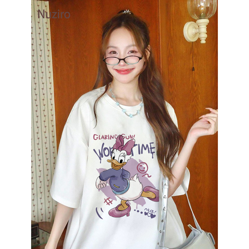 Nuziro เสื้อยืด oversize - น่ารักตลก Daisy การพิมพ์เสื้อยืดแขนสั้นผู้หญิง #I414