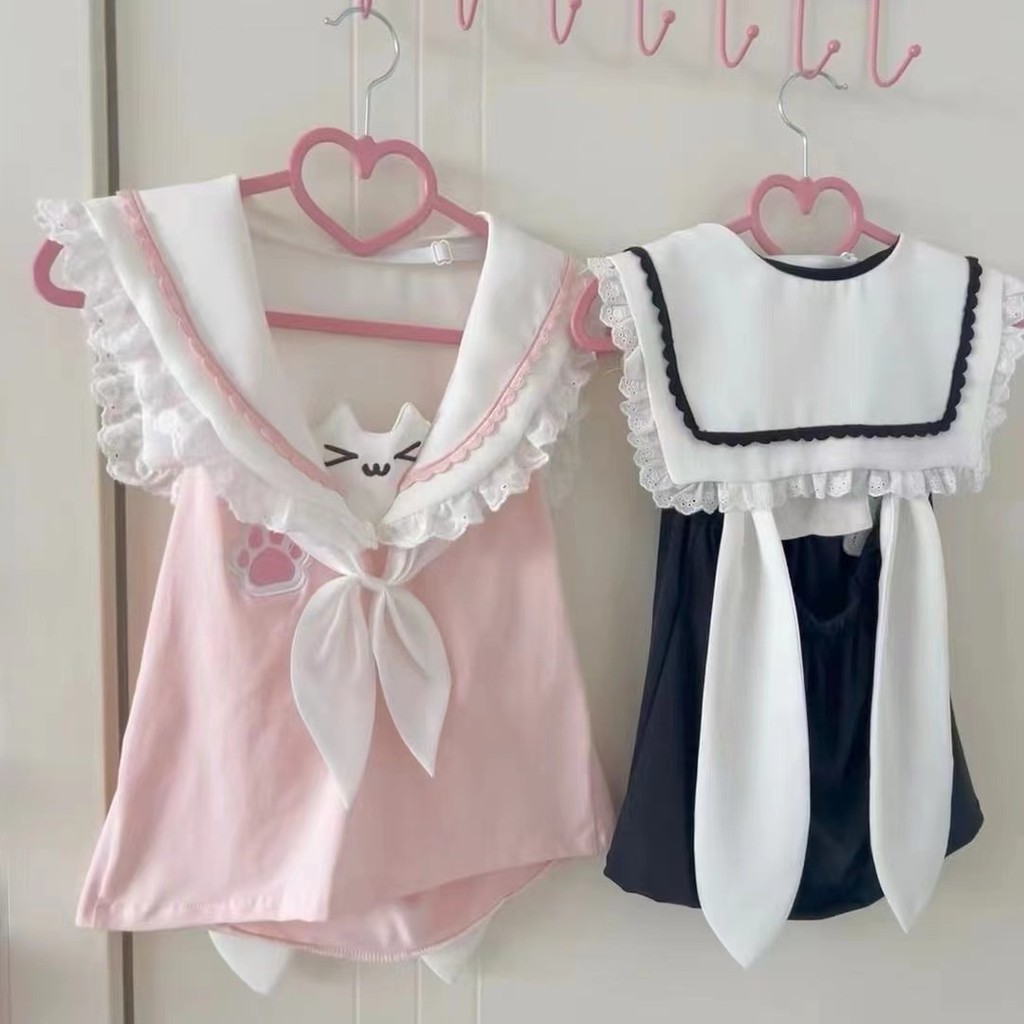 โดพามีนนุ่มสาวเปลือยหลังกะลาสีเสื้อกั๊กลูกไม้สั้นลูกสาวเสื้อยืดฤสไตล์ญี่ปุ่นน่ารักหวานเสื้อ qqdo