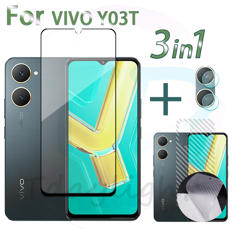 3 in1 VIVO Y03T กระจกนิรภัยสําหรับ VIVO Y03 Y17S Y18 ป้องกันหน้าจอกล้องเลนส์ฟิล์มและฟิล์มด้านหลัง