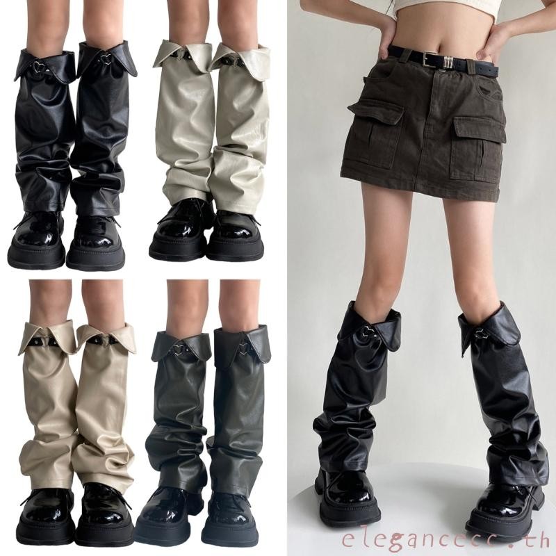 Elegan ผู้หญิง Pu หนังขาอุ่นสาว 80 s Harajuku Punk Gothic เข่าขา Sover ถุงเท้า Preppy ถุงน่อง Gothic ผ้า