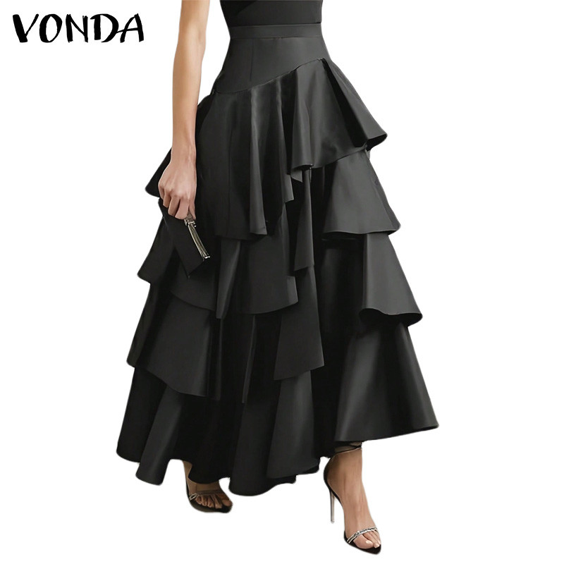 Vonda กระโปรงชายระบายหลายชั้นสีทึบ