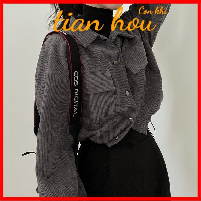 สินค้าใหม่สไตล์เกาหลี CHIC เสื้อเชิ้ตแขนยาวเชือกรูดคอปกสั้นแบบเรียบง่ายแนววินเทจแบบใหม่เสื้อตัวนอกผ้าลูกฟูกทรงหลวมสำหรับผู้หญิง udjj