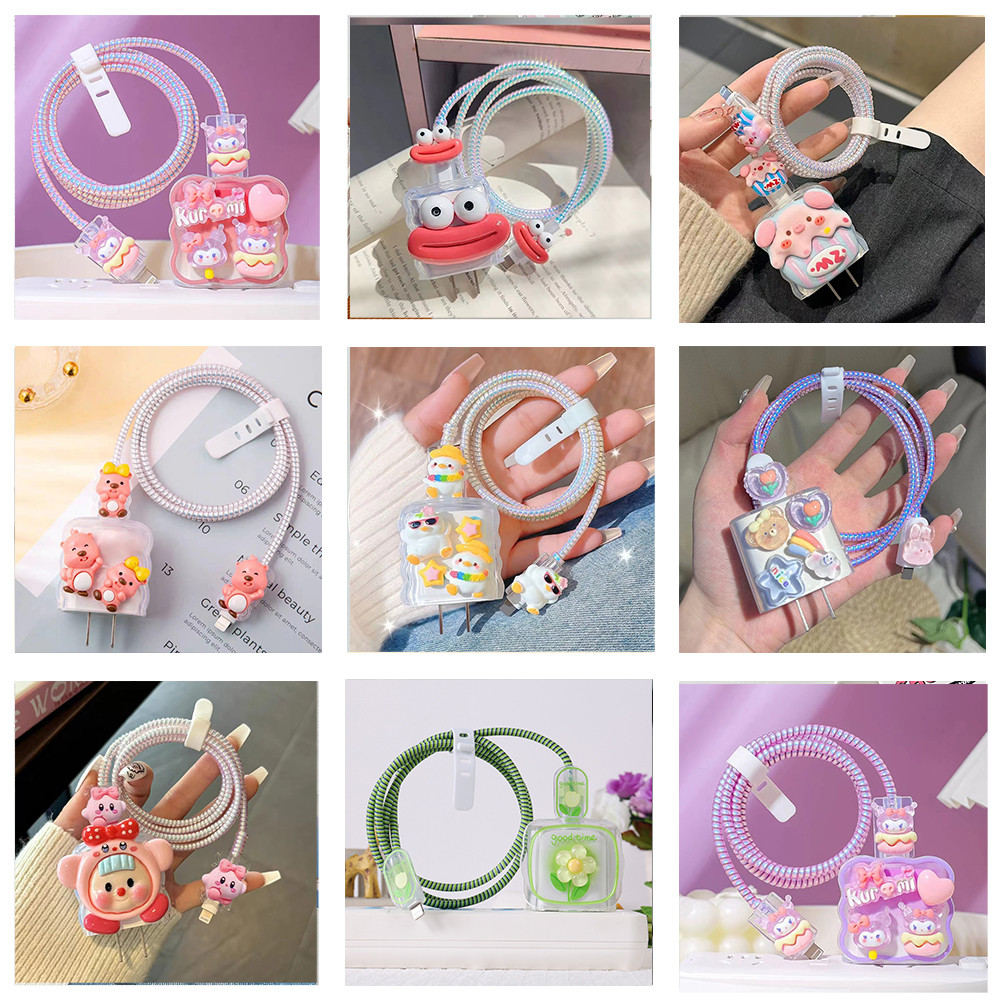 For iPhone 18W/20W สายชาร์จข้อมูลพิมพ์ลายเกาหลีฝาครอบป้องกันสายเคเบิลข้อมูลป้องกันการแตกหักเชือกป้องกันการแตกหัก