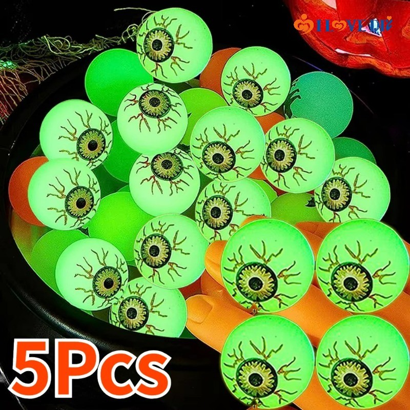 5 ชิ้นฮาโลวีนสยองขวัญ Bouncing Ball ของเล่น - Glow-in-the-dark ยาง Eyeball Bouncing Ball - Mini Elastic Balls ฮาโลวีนเด็กของขวัญ