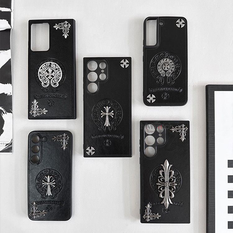3d Metal Cross Leather Case สําหรับ Samsung S22 S23 S24 Plus Ultra DIY Cool Metal Rivet Design Soft Case Full Coverage กระจกหลุมขนาดใหญ่ Anti Falling Cover