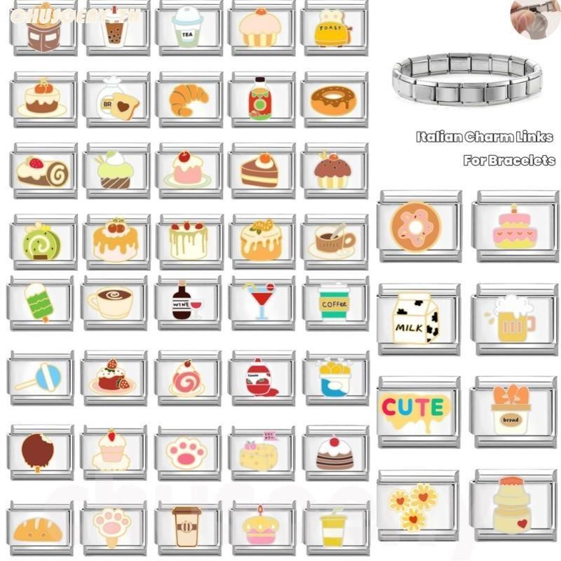 ยอดนิยมรักอาหารเค้กอร่อยอิตาเลี่ยน Charm Links Fit 9 มม.สร้อยข้อมือสแตนเลสทําเครื่องประดับ