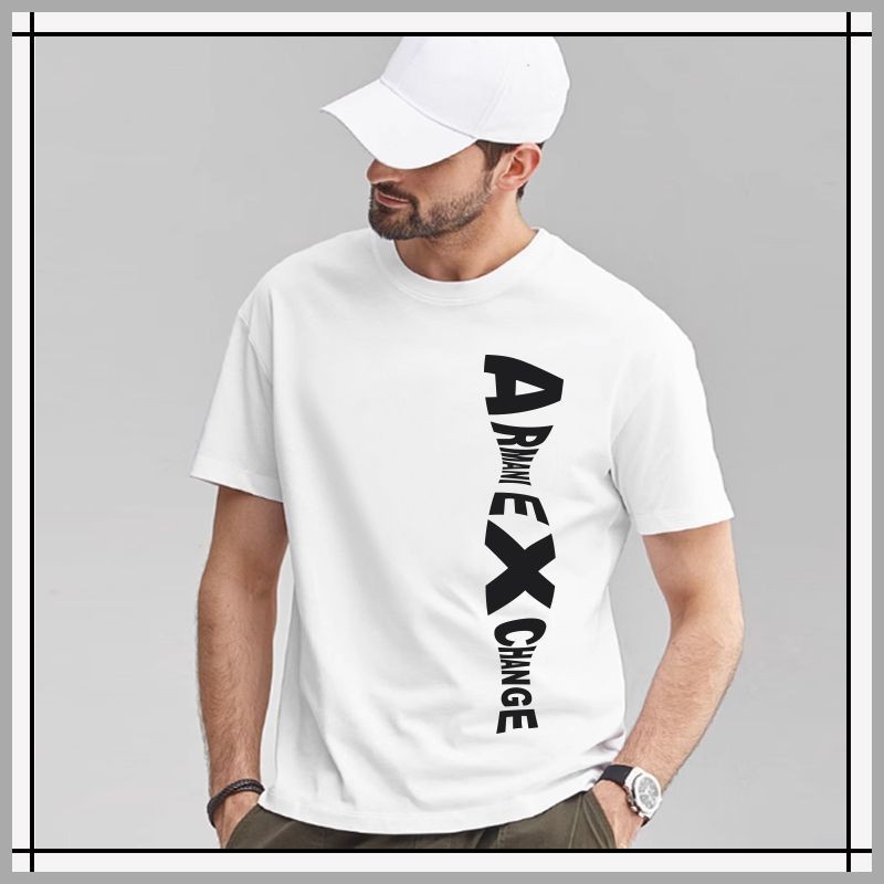 เสื้อยืด AX สําหรับผู้ชายของ Armani station ใหม่ ea7 เสื้อยืดแขนสั้นผู้ชายรอบคอผ้าฝ้ายแท้ด้านบน garm