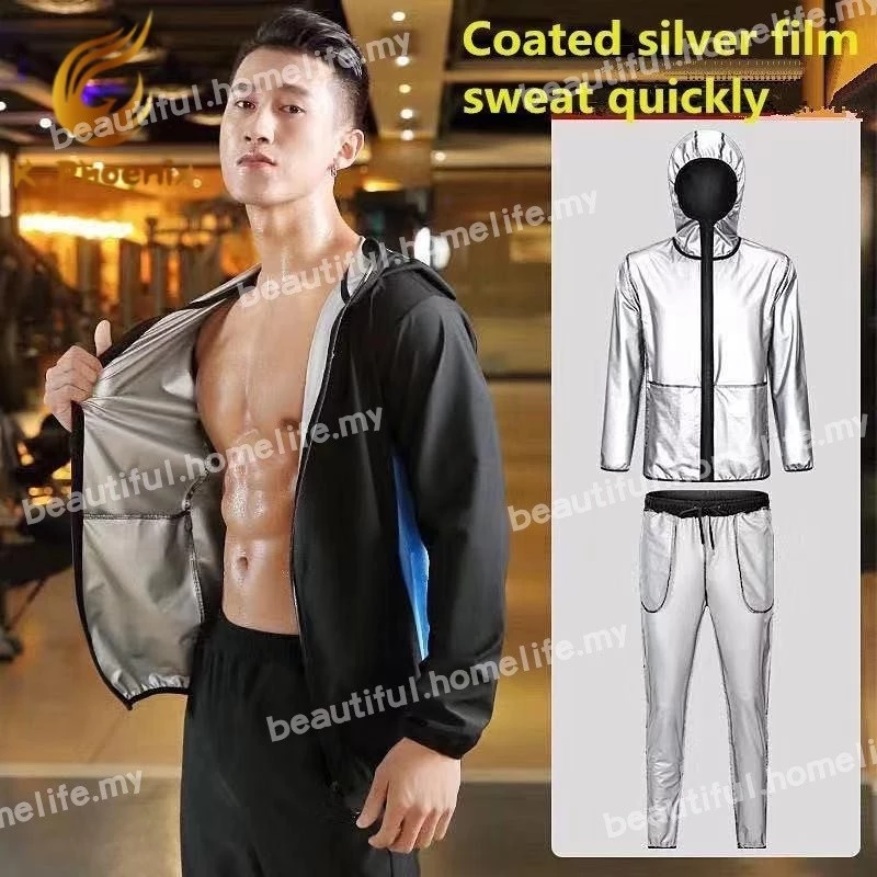 Baju ซาวน่า slimming ฟิตเนสลดน้ําหนักซาวน่าชุดเหงื่อสําหรับชายเหงื่อออกเร็วชุดติดตามซาวน่าแจ็คเก็ตวิ่งออกกําลังกายยิม Anti-Rip ชุด Burning Fat Plus