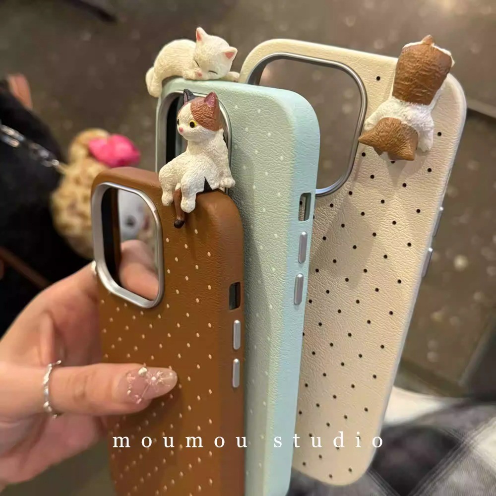 Iphone 16 Pro Maxปลอกหนังเคสกันน้ําIphone 16 น่ารักการ์ตูน 3D Kittyคู่กรณีThickenกันกระแทกกล้องป้องกันกรณีสําหรับIPhone 16 15 14 13 Pro Max