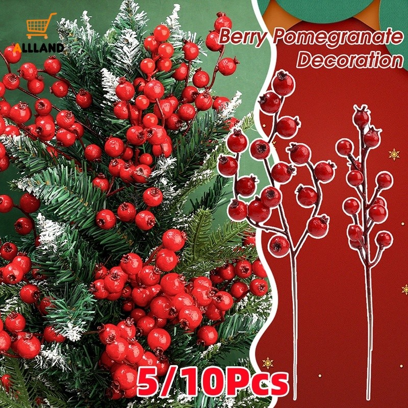 5/10 ชิ้นจําลองคริสต์มาส Red Berry สาขา - ต้นคริสต์มาสตกแต่งช่อทับทิม - Holiday Party เครื่องประดับต้นไม้ปลอม