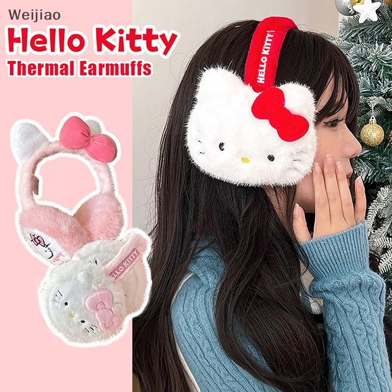 Weijiao % Kawaii Hello Kitty Thermal Earmuffs Sanrio KT Cat Plush ฤดูหนาว Warm Antifreeze การ์ตูนหูกระเป๋าหูอุ่น TH