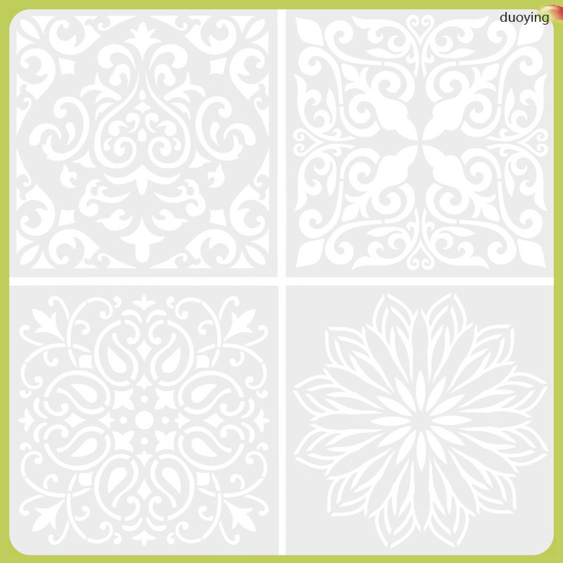 เทมเพลตวาดภาพ 4 แผ่น Stencils Square สําหรับวาดภาพระบายสี Wall duoying