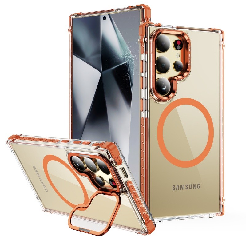 หรูหราสูงโปร่งใสแม่เหล็กกล้องที่มองไม่เห็นเลนส์ยึดโทรศัพท์ Case สำหรับ Samsung S24 S23อัลตร้าพลัส S23 FE A15 a05s A34 A14กันกระแทกฮาร์ดอะคริลิปกหลัง – โปรปัง