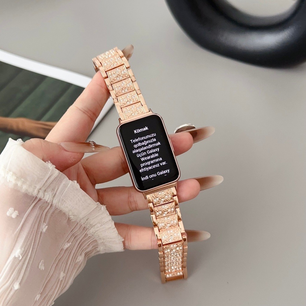 สําหรับ Samsung Galaxy Fit3 สายโลหะ Samsung สร้อยข้อมือสมาร์ท Fit3 เพชร-encrusted สุภาพสตรี Str Sanju Full Diamond Chain สายคล้องสแตนเลส