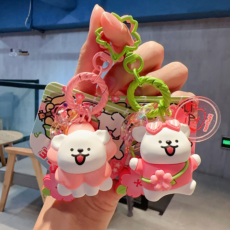 ของแท้สายลูกสุนัขฤดูใบไม้ผลิดอกซากุระพรรคพวงกุญแจ/การ์ตูนน่ารักตุ๊กตาจี้ของขวัญคู่