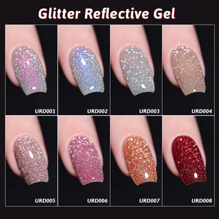 【Local】UR SUGAR ยาทาเล็บเจลสะท้อนแสงประกายเงินเงา UV Gel กึ่งถาวร Soak Off UV Gel 15ml