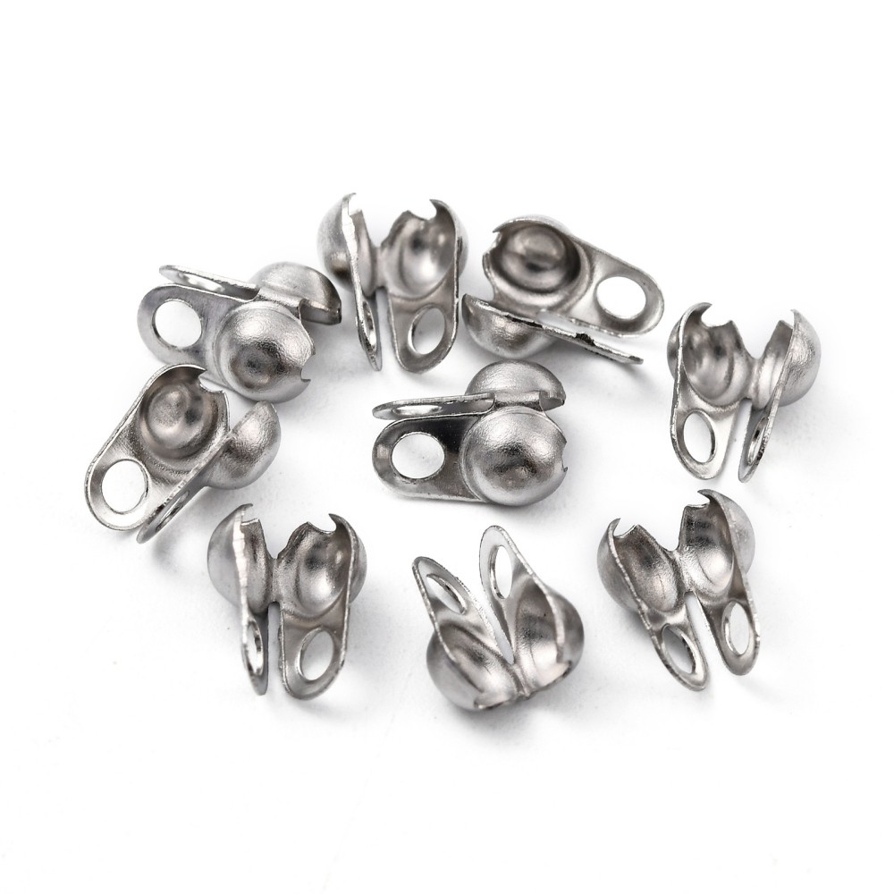 20-100pc Tarnish ทน 304 สแตนเลสสตีลลูกปัดเคล็ดลับ Calotte Ends Clamshell Knot ฝาครอบสแตนเลสสี 8x4 มม.รู: 2 มม. - รูปที่ 2
