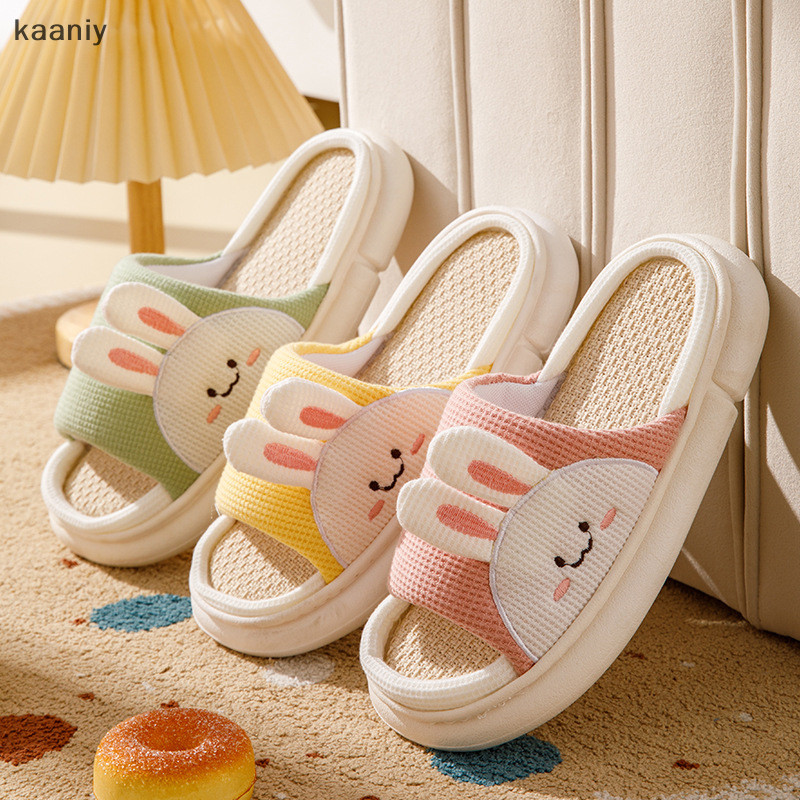 [KAN] ผู้หญิงผู้ชายผ้าลินิน Four Seasons Home คู่รองเท้าแตะ Slip-On House รองเท้าแตะ Comfy Breathable รองเท้าแตะในร่มกลางแจ้งเปิดนิ้วเท้า FXH