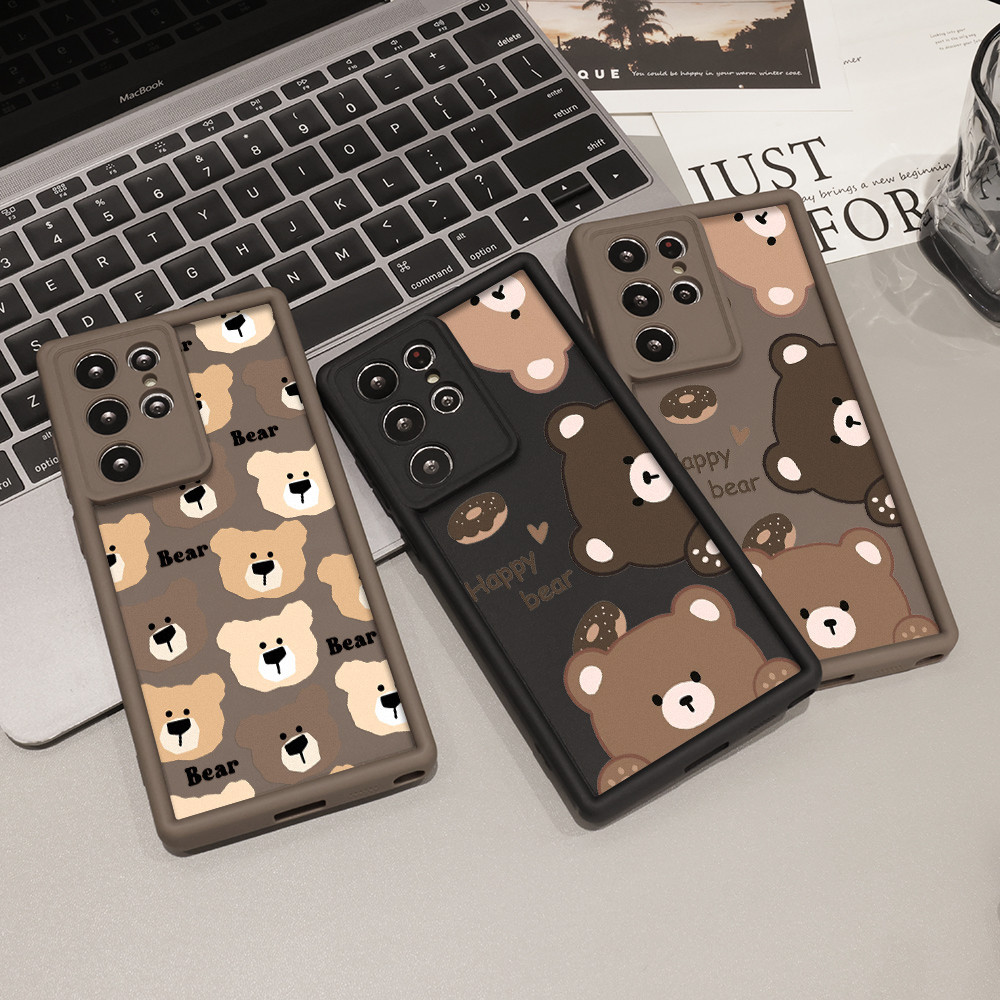 หมีน่ารัก เคสซิลิโคนเหลว for Samsung S24 Ultra A55 5G A52 A53 A54 S23 S22 Plus S21 FE A33 A34 A35 A16 A15 A13 A05 A06