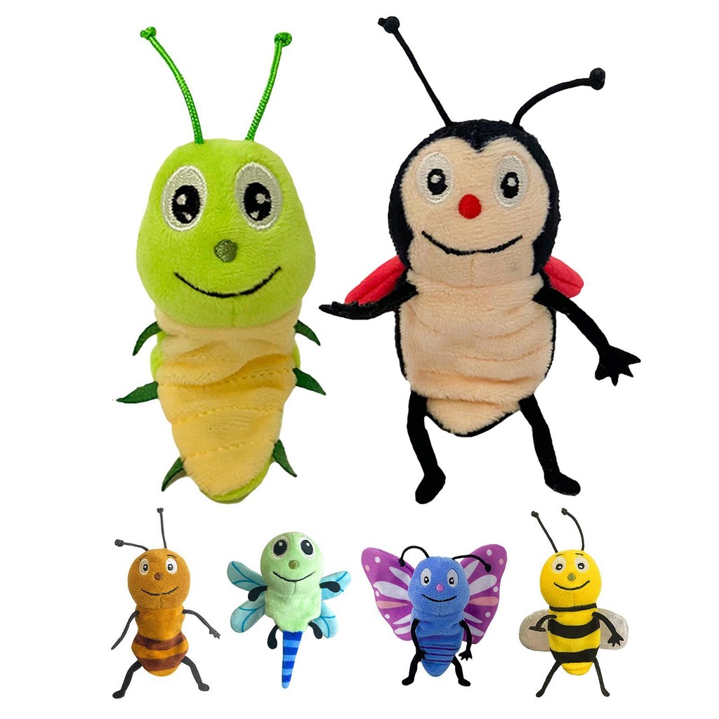 สัตว์หุ่นมือเล่าเรื่อง Bee Puppets น่ารัก Caterpillar ตุ๊กตาหุ่นมือ Ladybug หุ่นยัดไส้หุ่นนิ้วสําหรับเด็กผู้หญิงอายุ 1-3 shith