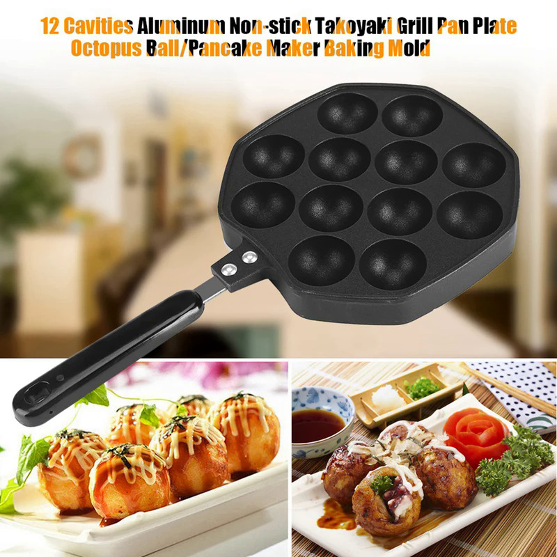 12 Cavities Aluminum NOn stick Takoyaki Grill Pan Plate Octopus  Pancake Maker Baking Mold Baking Mo