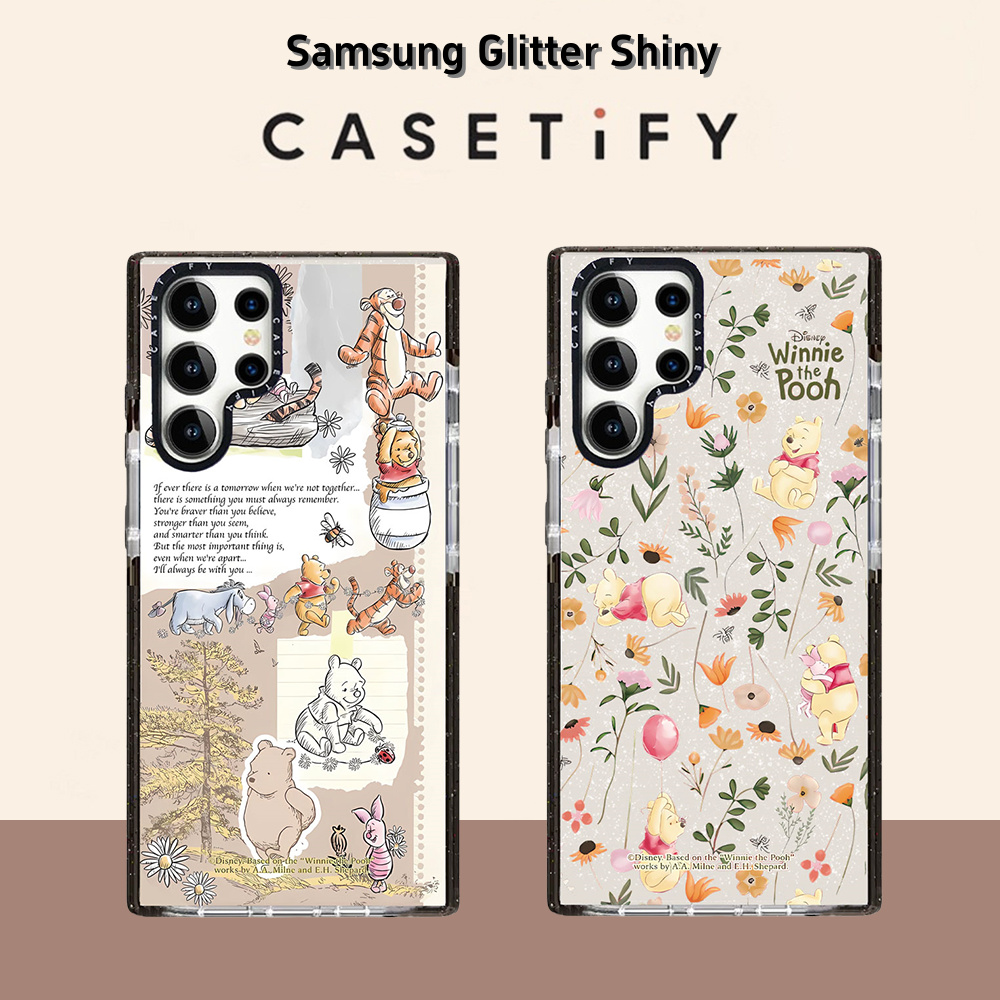 Winnie Pooh Seaside Companion GLITTER เคส Samsung สําหรับ Samsung Galaxy S22 23 24 UItra S23 24 Plus S23 S24 Case Cinderella Full Coverage กันกระแทกป้องกันปลอกนุ่ม