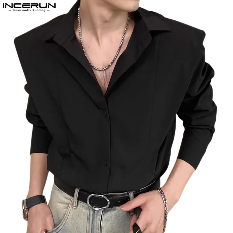 ไม่แน่นอน ผู้ชายแฟชั่นเกาหลีพรีเมี่ยมการออกแบบที่เรียบง่ายแขนยาวเสื้อสีทึบ