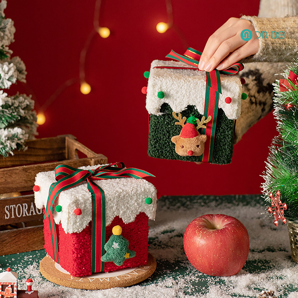 Dr.bei คริสต์มาสของขวัญกล่อง Reindeer Xmas Tree Felt กล่องริบบิ้นมัลติฟังก์ชั่ Plush Candy Treat กล่องสําหรับของขวัญเล็กๆขนมขบเคี้ยว Christmas Party Decor
