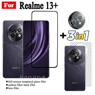 Realme 13 ฟิล์มกระจกนิรภัยคลุมเต็มจอ 3-in-1 พร้อมฟิล์มเลนส์กล้องและฟิล์มด้านหลัง สําหรับ Realme 13 5G / Realme 12 5G
