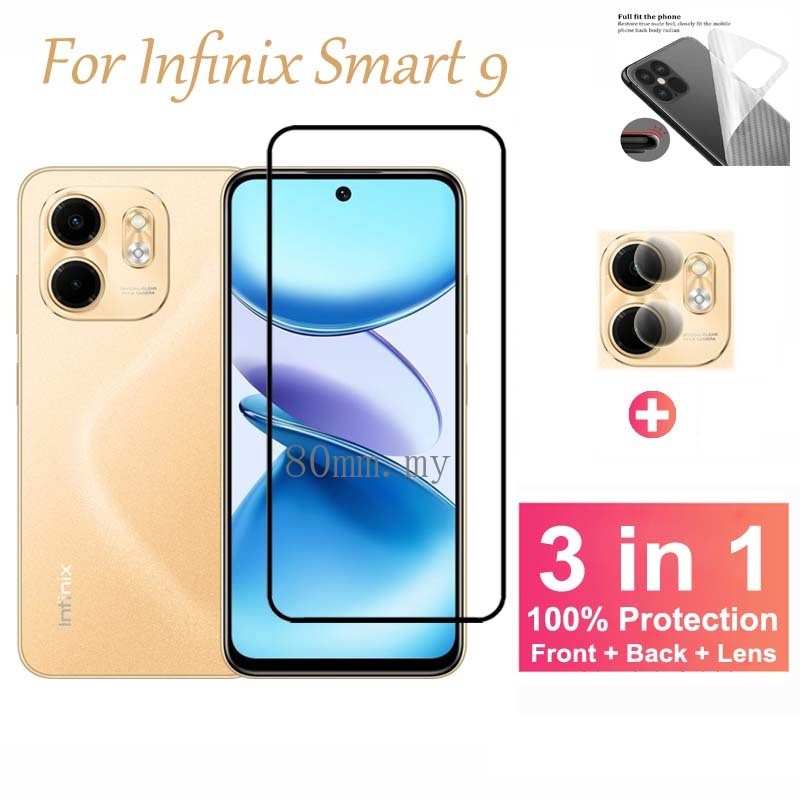 กระจกนิรภัย ฟิล์ม 3 in 1 สำหรับ Infinix Smart 9 ตัวป้องกันหน้าจอสำหรับ Infinix Hot 50 40i 30i 40 30 Pro 30 Play NFC Smart 9 8 5G 4G ฟิล์มกระจก ตัวป้องกันเลนส์กล้อง