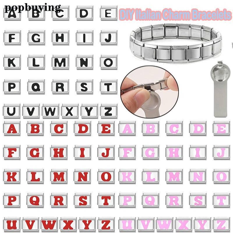 สีแดง 26 ตัวอักษรภาษาอังกฤษ A-Z Charm Fit อิตาเลี่ยน Links 9 มม.สร้อยข้อมือสแตนเลสทําเครื่องประดับ Diy เครื่องประดับแฟชั่นอุปกรณ์เสริม Retro บุคลิกภาพโมดูลสร้อยข้อมือ