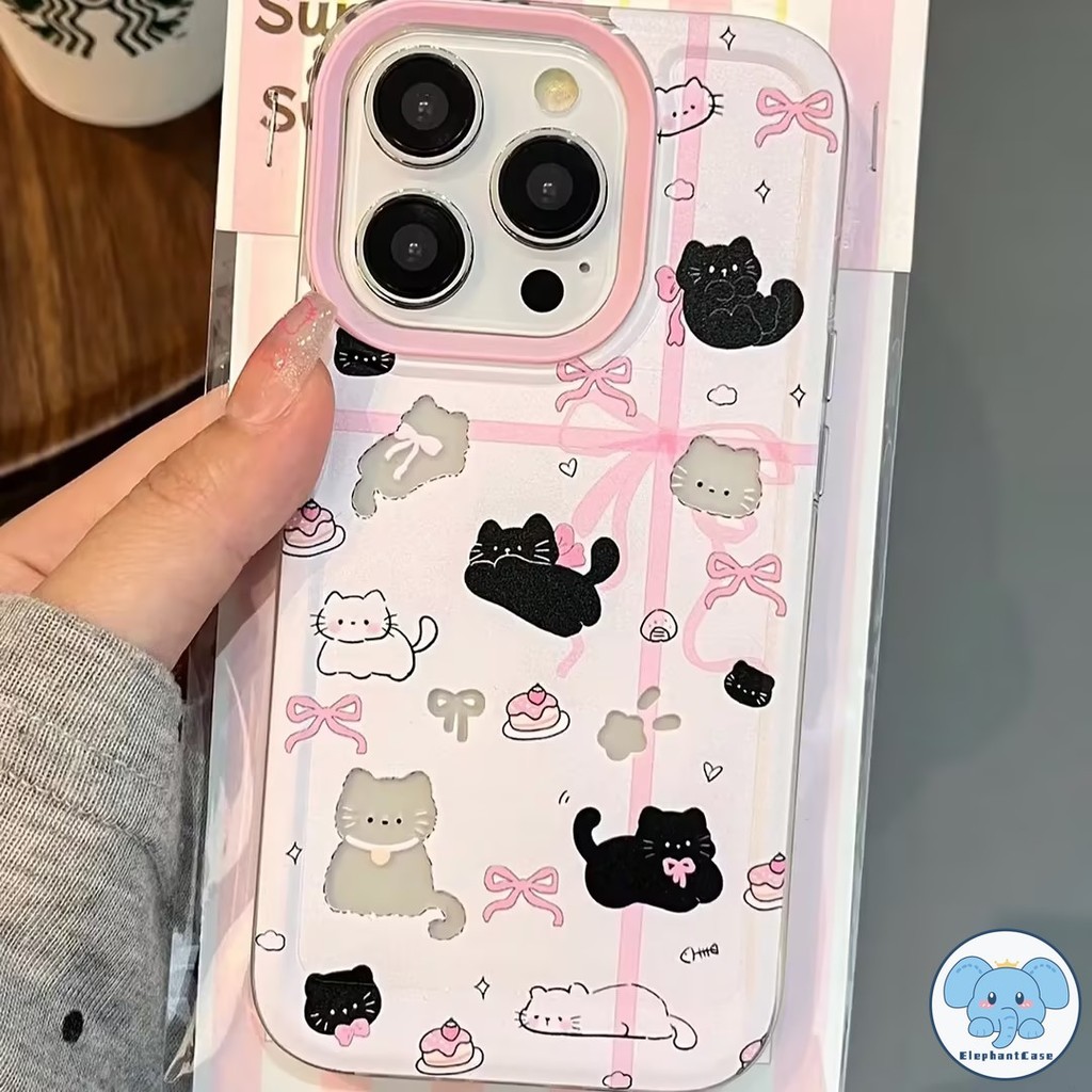 โบว์น่ารักลูกแมว Butter Bear เข้ากันได้เคสไอโฟน 13 11 15 12 14 Pro Max 12 13 14 15 Pro XR X XS Max 6 6s 7 8 Plus SE 2020