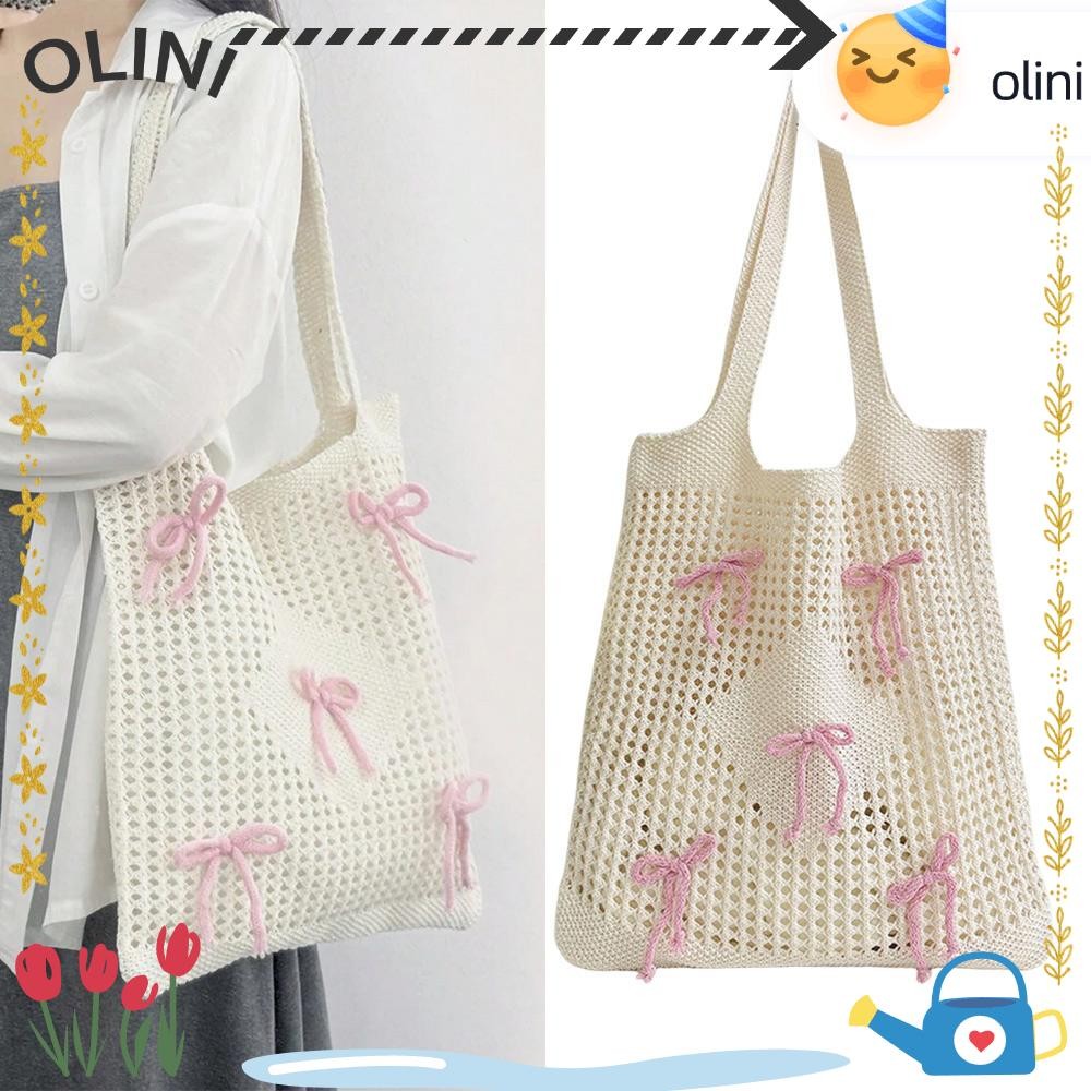 Oliini กระเป๋าถักตาข่าย, กระเป๋าโท้ตโครเชต์ขนาดใหญ่กุทัณฑ์, กระเป๋า Hobo กลวงชายหาดฤดูร้อนสไตล์เกาหลีสําหรับผู้หญิง