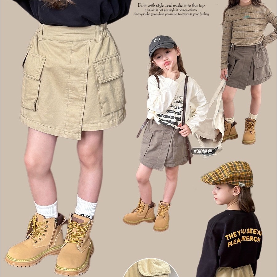 PRETTY BABY กระโปรงเด็ก กระโปรงคาร์โก้ มีซับกางเกง(1348)