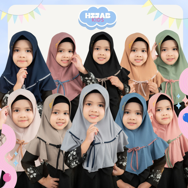 ผ้าคลุมฮิญาบเด็กสวมสำเร็จ แต่งเชือกผูกโบว์สีตัดกับผ้า มีความน่ารัก เหมาะกับเด็กๆ