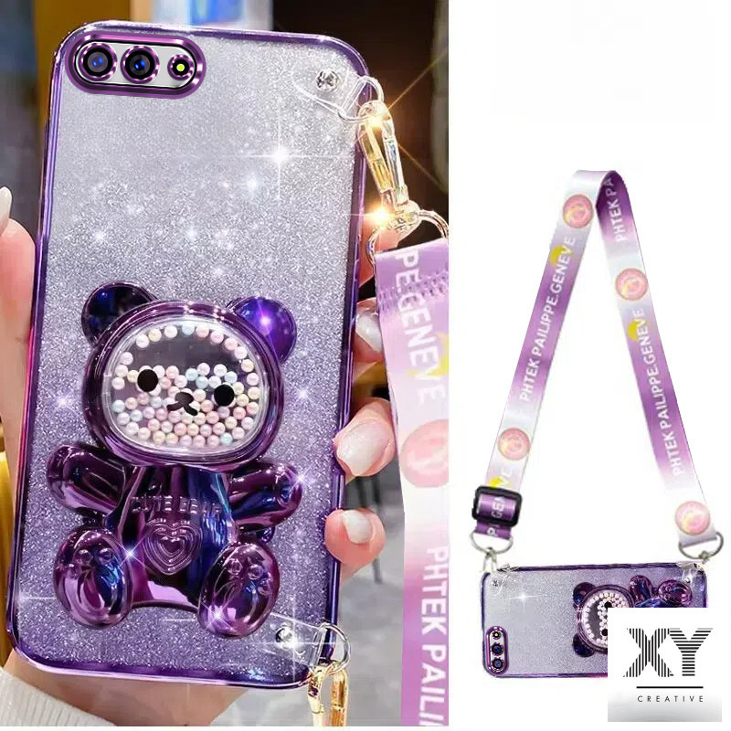 เคส OPPO A3S A12E A1K เคสโทรศัพท์บรรเทาความเครียดหมีลูกปัดสีสันสดใสหรูหราที่วางสายรัดข้อมือ tpu นุ่มฝาครอบโทรศัพท์พร้อมเชือกคล้องฟรี