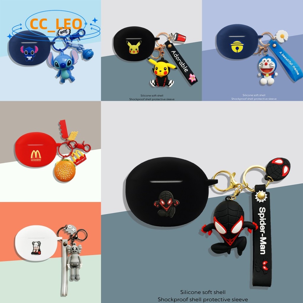 For Realme Buds T01 Case Cartoon Hamburger Keychain Pendant Realme Buds T01 Silicone Soft Case Cute 