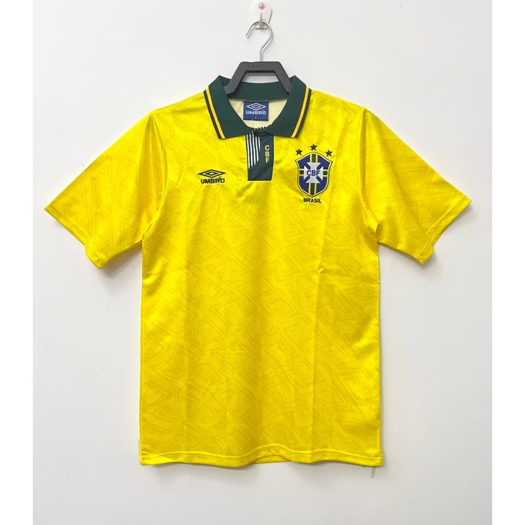 1991-93 เสื้อยืดแขนสั้นกีฬาฟุตบอลย้อนยุคบ้านบราซิล