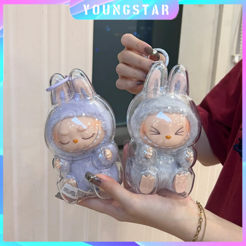 Labubu V2 เคสอะคริลิคป้องกัน,โปร่งใสแบบพกพากล่องเก็บสายเคเบิล Mystery Box Storage Case ตุ๊กตาตุ๊กตากระเป๋าพร้อมพวงกุญแจ
