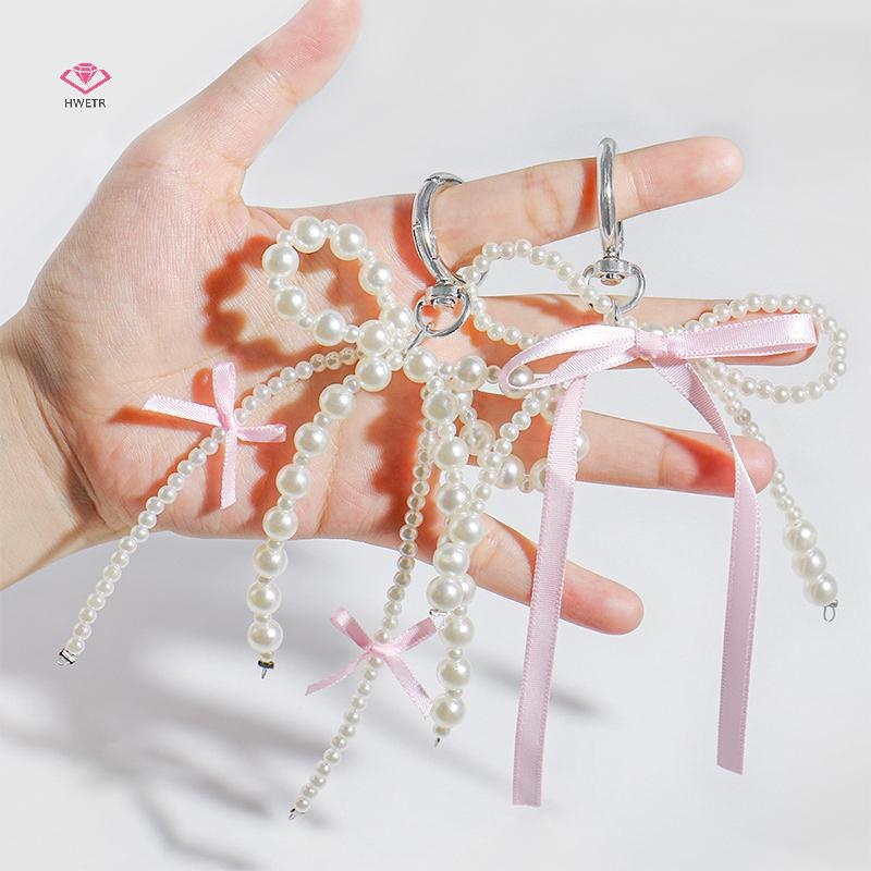 Hwetr เกาหลีหวานโบว์พวงกุญแจเพิร์ลริบบิ้น Bowknot Key แหวน Y2K ความงาม Key สําหรับหญิงกระเป๋าจี้อุปกรณ์เสริมของขวัญใหม่