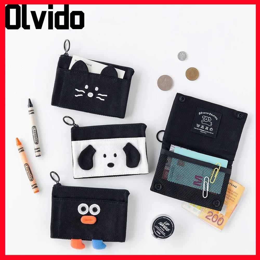 กระเป๋าใส่เหรียญลายแมว OLVIDO,กระเป๋าสตางค์ศูนย์พับการ์ตูนแบบพกพาเรียบง่าย,กระเป๋าใส่เหรียญสั้นโพลีเอสเตอร์มัลติฟังก์ชั่น