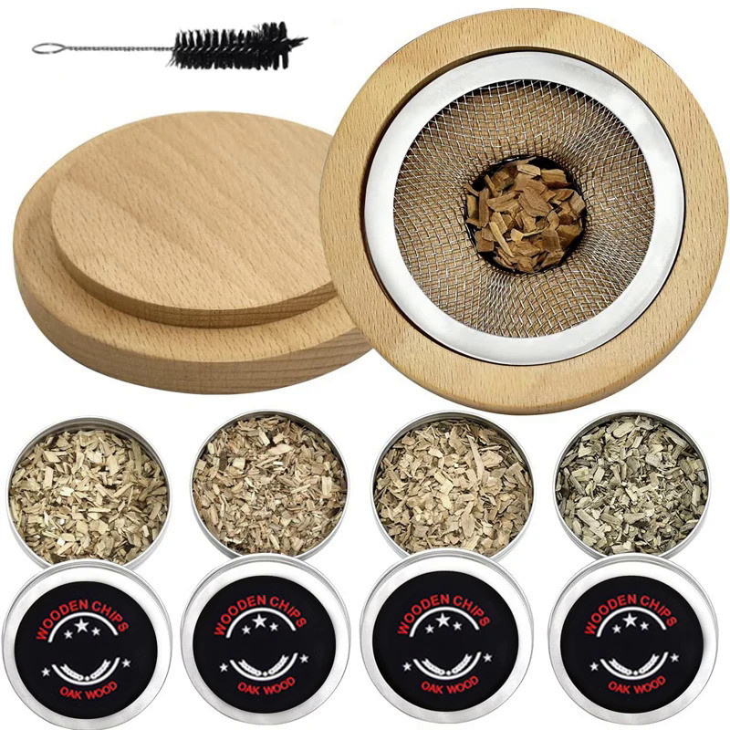Cocktail Smoker Kit Whiskey Bourbon Wooden Smoked Bartending Sawdust Smoker Set Drinks Kitchen Bar A
