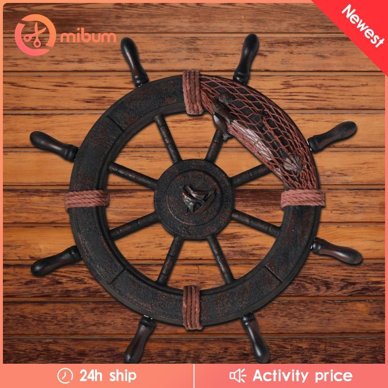 [Mibum] Ship Steering - Rustic Wooden Nautical Wheel Wall Art, Ship Themed