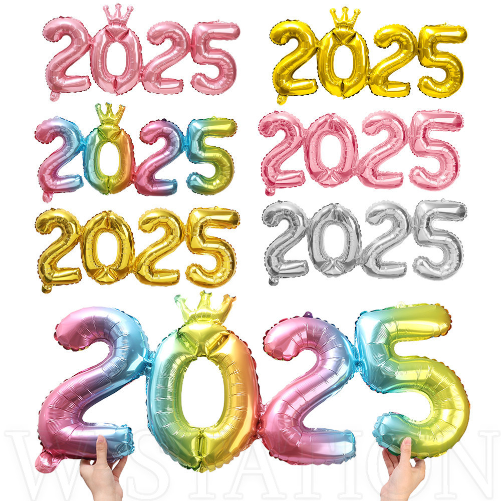 ลูกโป่งฟอยล์ตัวเลข 16 นิ้ว 2025 - ลูกโป่งเชื่อมต่อขนาดใหญ่ - อุปกรณ์ปาร์ตี้ปีใหม่ - สีไล่ระดับสี, กุหลาบ, ทอง, เงิน - ตกแต่งบ้านคริสต์ม