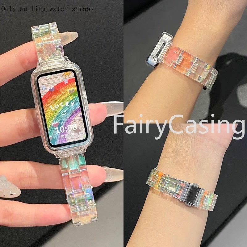 สายรัดเรซินไล่ระดับสีสําหรับ Huawei Band 9 7 8 กรณีสมาร์ทวอทช์เปลี่ยนสายรัดข้อมือสร้อยข้อมือสําหรับ Honor Band 7 6 Huawei Band9 Band 7 8 สาย