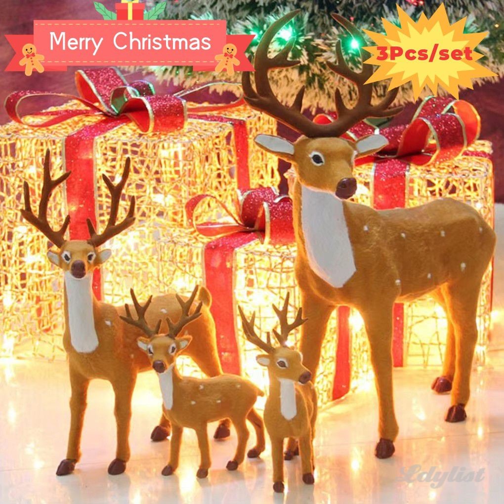 ღ 1/3 ชิ้น กวางคริสต์มาสจำลอง ตุ๊กตากวางเรนเดียร์คริสต์มาส อุปกรณ์ตกแต่งสวนนางฟ้าขนาดเล็ก