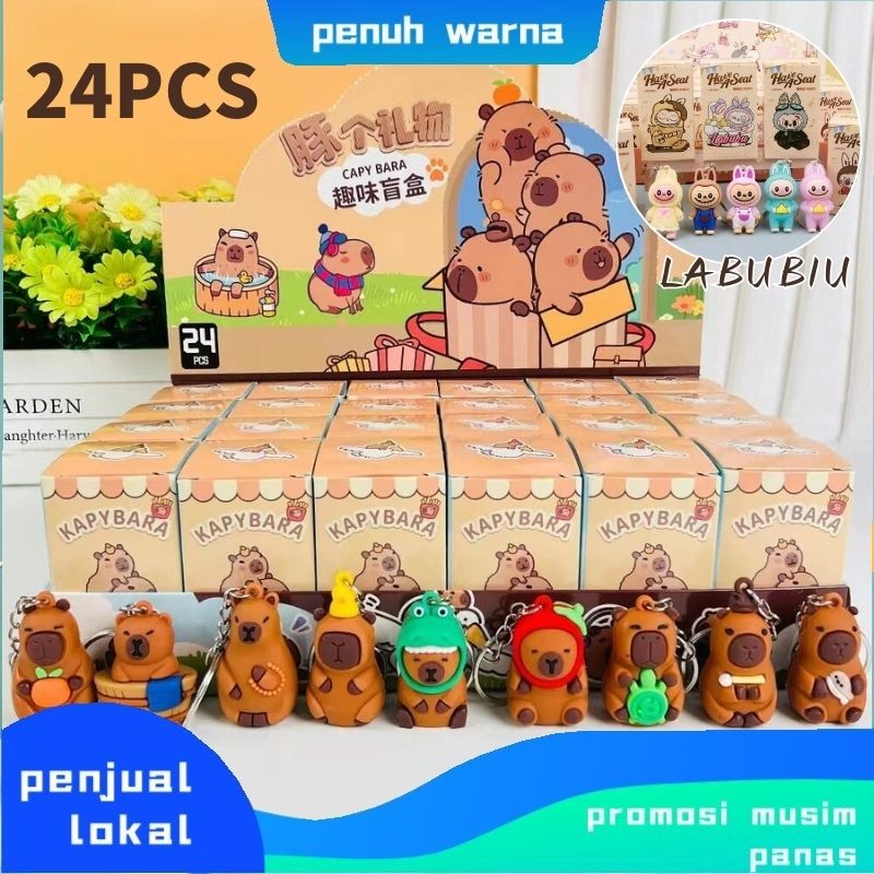 GANTUNGAN จัดส่งในพื้นที่ใหม่24ชิ้นลึกลับกล่องตาบอดพวงกุญแจKapipara/Labu/Kuromi/Angelพวงกุญแจจี้ตุ๊ก
