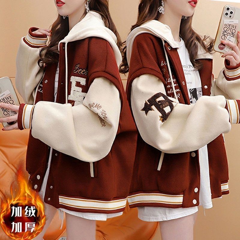 เสื้อแจ็คเก็ตเบสบอลแบบหนาแจ๊กเก็ตเวอร์ชั่นเกาหลีโอเวอร์ไซส์คาร์ดิแกนสุดเท่