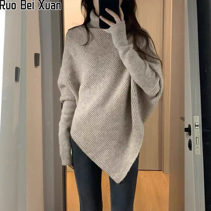 Ruo Bei Xuan เสื้อกันหนาวถักผู้หญิงคอเต่าแฟชั่นเกาหลี